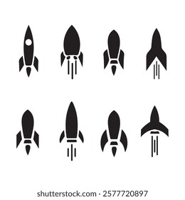 rocket vector, silhouette of rocket launching icon set