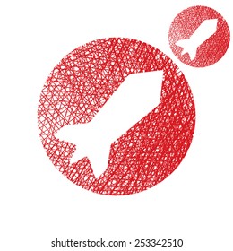 Rocket vector simple single color icon isolated on white background with sketch lined hand drawn texture.