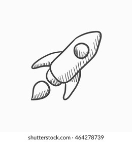 Icono de esbozo de vector de cohete aislado en el fondo. Icono dibujado a mano de cohete. Icono de esbozo de cohete para infografía, sitio web o aplicación.