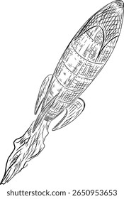 rocket vector sketch line art hand drawn illustration 
