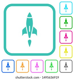 Rocket vivid colored flat icons in curved borders on white background