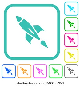 Rocket vivid colored flat icons in curved borders on white background