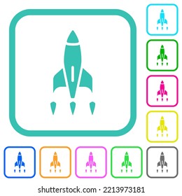 Rocket vivid colored flat icons in curved borders on white background