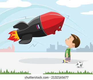 Rocket war attack on the peaceful city with kids