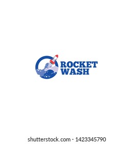 Rocket Wash, Car Wash Clean Laundry Logo Design Concept