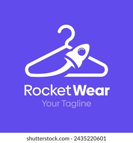 Rocket Wear Logo Vector Illustration. Design Template Combining Hanger Fashion and Rocket Shape Idea