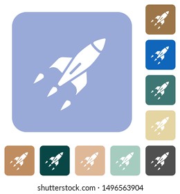 Rocket white flat icons on color rounded square backgrounds