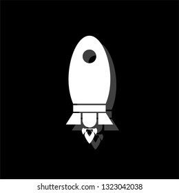 Rocket. White flat simple icon with shadow