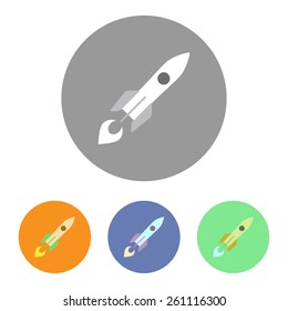 Rocket white silhouette in a circle. Eps 8