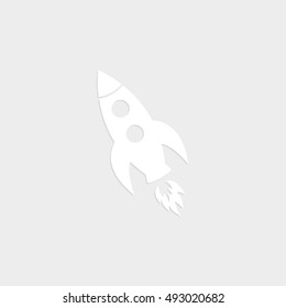 Rocket - white vector  icon with shadow