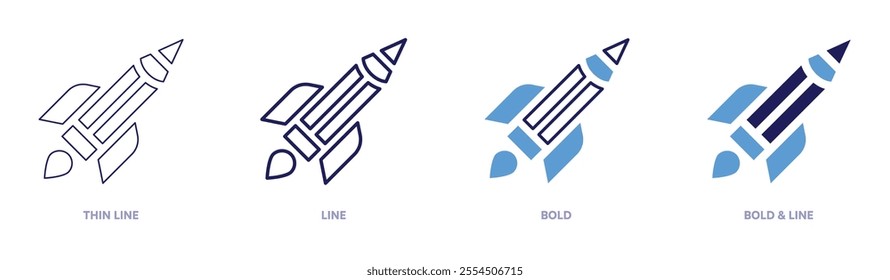 Rocket workshops icon in 4 different styles. Thin Line, Line, Bold, and Bold Line. Duotone style. Editable stroke.