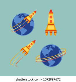 Rocket with The World and Planet Earth Fast Speed Vector