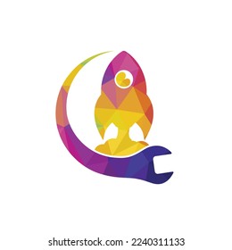 Rocket wrench vector logo design template.