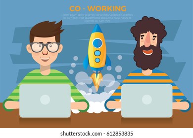 Rocket,businessman startup concept design,clean vector