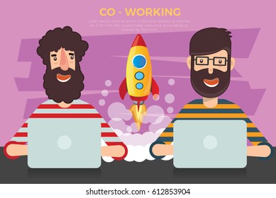 Rocket,businessman startup concept design,clean vector
