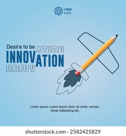 Rocket-lineart: Creative poster featuring a pencil designed as a rocket, symbolizing education, growth, and innovation.