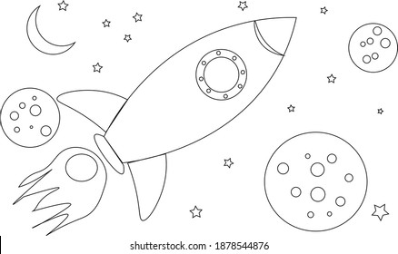 Rockets across planets and stars, vector for coloring books, are very helpful to train children's creativity