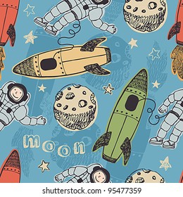 Rockets and astronauts in space pattern