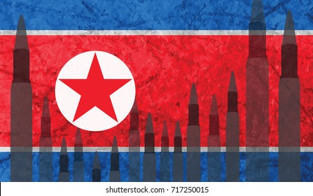 Rockets background North Korea flag