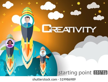 Rockets of Businessman Success modern design Idea and Concept Vector illustration with World map,flat design.