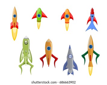 Rockets cartoon vector set