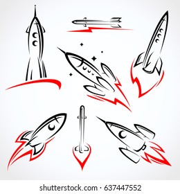Rockets collection set. Vector