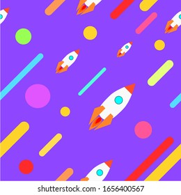 rockets in deep space. Seamless pattern background.