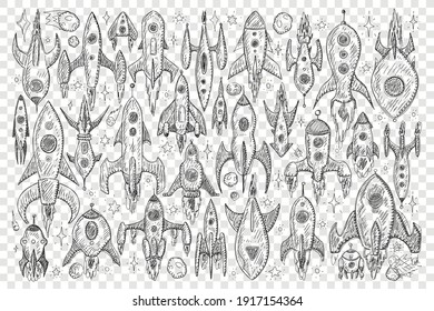 Rockets during flight doodle set