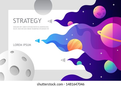 Rockets are exploring space. Planets in the universe. Template for banner, web site, web page, poster, background. Modern colorful vector illustration.