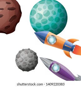 rockets flying with planets of the solar system background