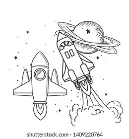 rockets flying with planets of the solar system