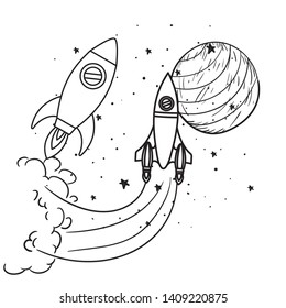 rockets flying with planets of the solar system