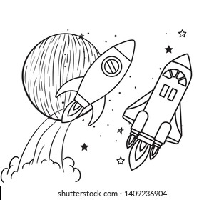 rockets flying with planets of the solar system