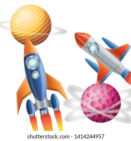 rockets flying with planets of the solar system background