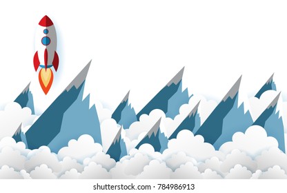 rockets glide over the mountains with views over the beautiful clouds
