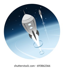 Rockets Going into Space Round Icon