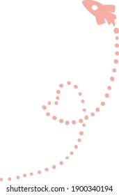 Rockets with hearts trail vector elements hand drawn, isolated on white background