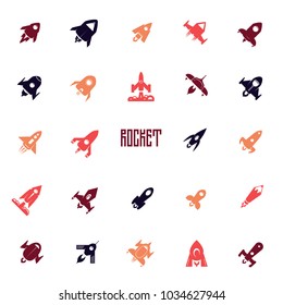 Rockets icon set, flat silhouettes of space ships. Can be used for web design, and packaging design.