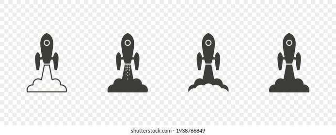 Iconos de cohetes. Lanzamiento del cohete. Lanzamiento de nave espacial. Iconos de nave espacial. Concepto de negocio. Ilustración del vector