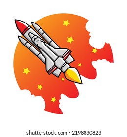 Rockets are launched to carry spacecraft into space. Rocket launch set of space mission Rocket images with smoke in the background. Vector illustration in a rocket