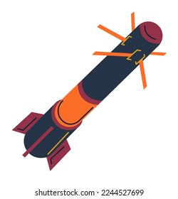 Los cohetes y misiles, los explosivos aéreos guiados, enmarcaban un arma aislada. Sistema de vuelo y de fijación de objetivos con motor y ojiva. Bomba de caparazón o de artificio. Vector en ilustración de estilo plano