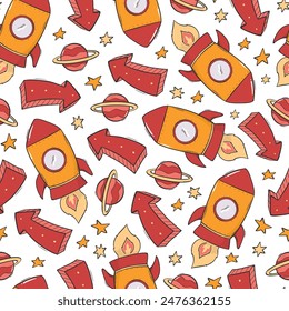 rockets, planets and stars seamless pattern for nursery room decor, kids apparel prints, wallpaper, wrapping paper, backgrounds, etc. EPS 10