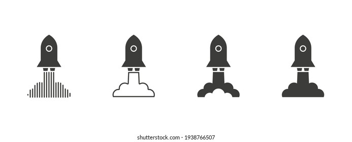 Rockets. Rocket launch. Spaceship launch. Spaceship and Rocket icons. Satellite business concept. Vector illustration