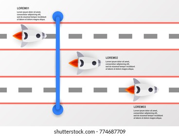 Rockets run on the road in concept of startup with text space.