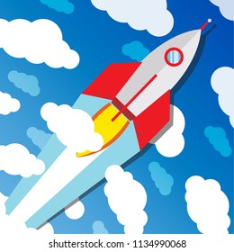 the rockets soar up into the sky through the clouds and go heading to space