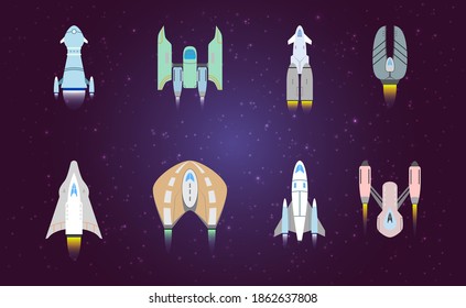 Rockets and spaceships vector set. Vector Illustration Of Space. 