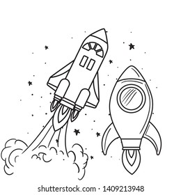 rockets taking off in white background