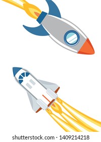 rockets taking off in white background