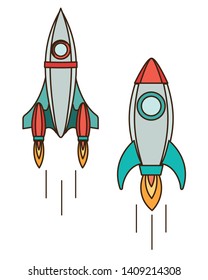 rockets taking off in white background