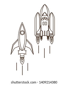 rockets taking off in white background